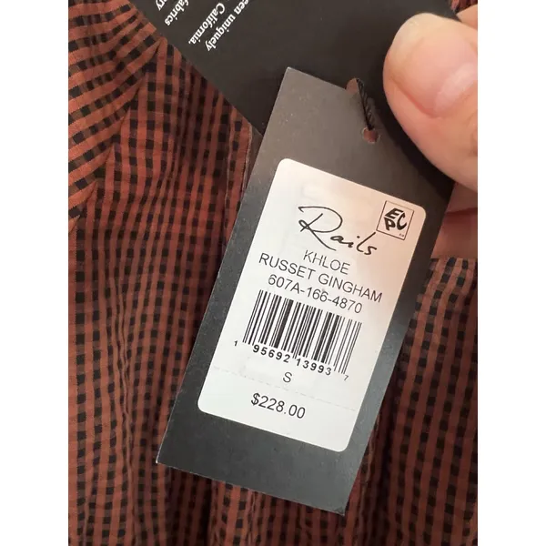 RAILS Dress Size‎ S Brown Black Khloe Russet Gingham Seersucker Mini Puff Sleeve - Image 6