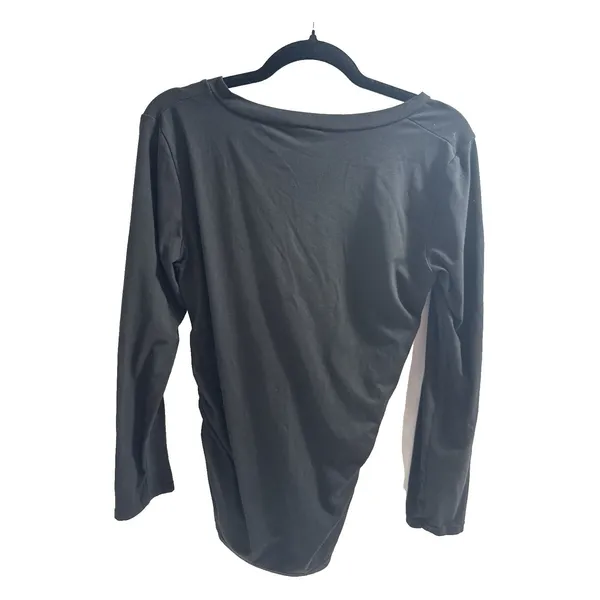 Black Maternity T-Shirt Women's M Black with Pocket V Neck Gathered Sides - Image 2
