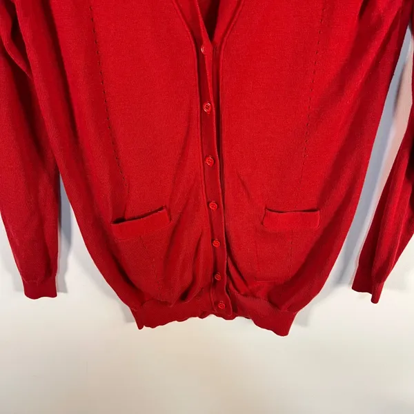 Needle & Thread Red V-Neck Button Front Cardigan Sweater Small cottagecore‎ cozy - Image 3