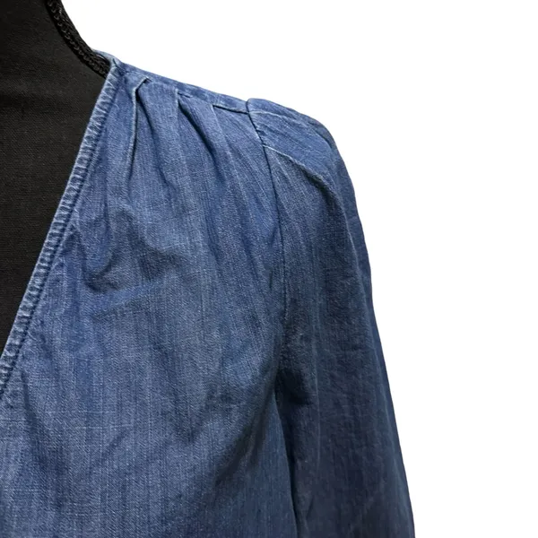 Madewell‎ Denim Wrap Top 70s Retro Style Crop 3/4 Sleeve V-Neck Mid Blue Small - Image 5