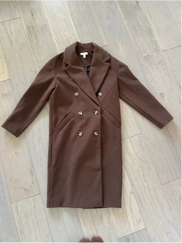 Topshop Brown Pea Coat Double Breasted Size 2 - Image 2