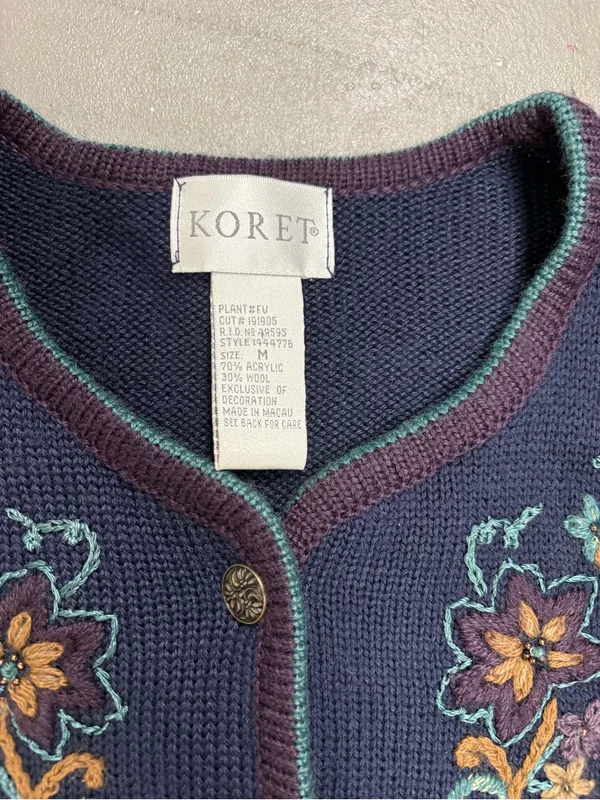 Koret Vintage Floral Paisley Embroidered Knit Cardigan Sweater Womens Medium - Image 2