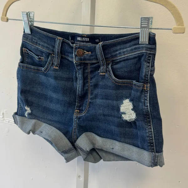 Hollister Classic High-Rise Short Distressed Denim Dark Wash Size 0 W25 Stretch - Image 3