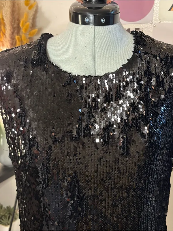 Forever 21 Black Sequin Mini Shift Dress Size Large - Image 2