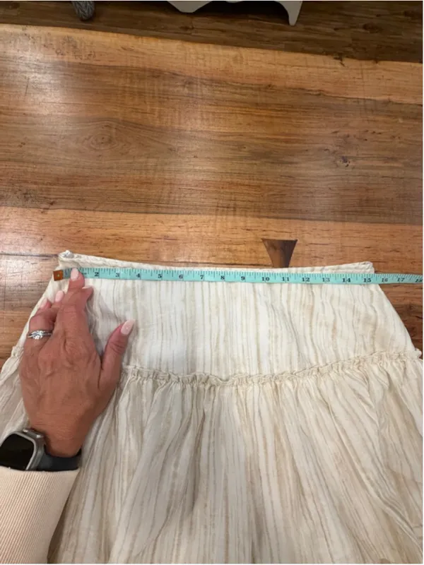 SHEIN Boho Tiered Maxi Skirt Large Tan Cream Striped Cottagecore Coastal Ruffle - Image 10