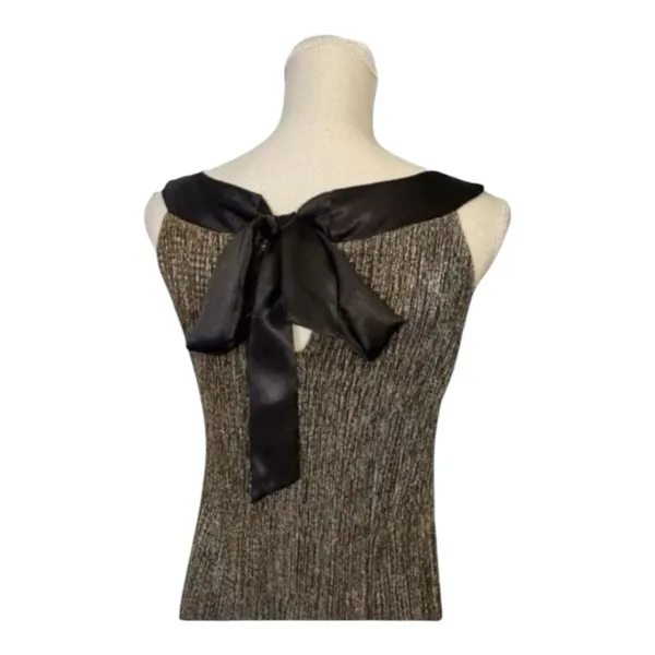 Black Gold Shimmery Shift Short Dress Size 8 Sleeveless Tie Back Night Out - Image 5