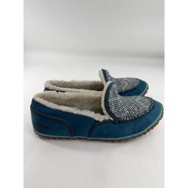 Sorel Tremblant Moc Blue Suede Knit Faux Fur Slippers Womens 11 NL2121-462 - Image 4
