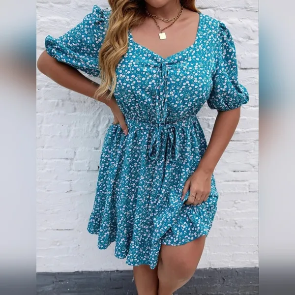 SheIn Blueditsy floral dress summer dress 4x light weight Aqua fits 2x - Image 2