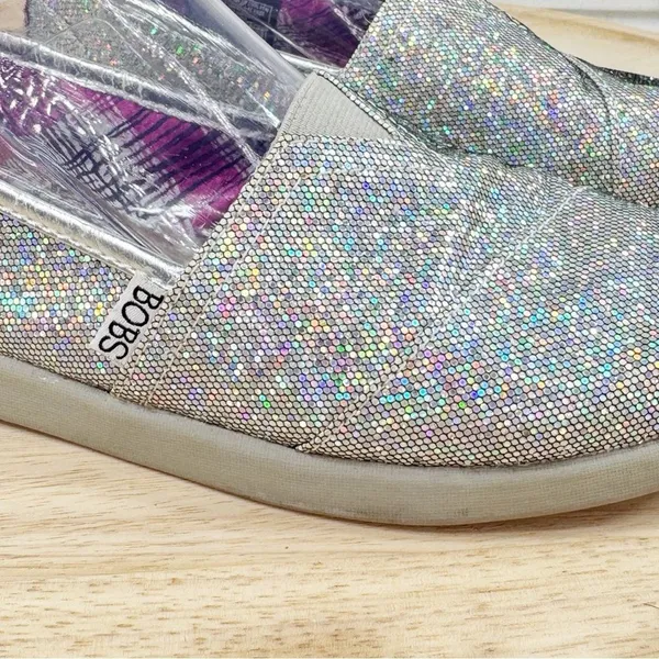 Bobs by Skechers Disco‎ Ball Shimmer Slip On Flats Shoes Silver 7 - Image 7