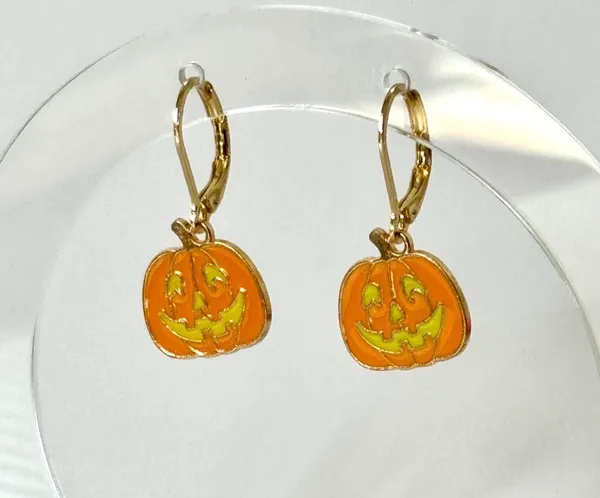 Halloween Pumpkin Earrings (402) 🎃 Orange - Image 2