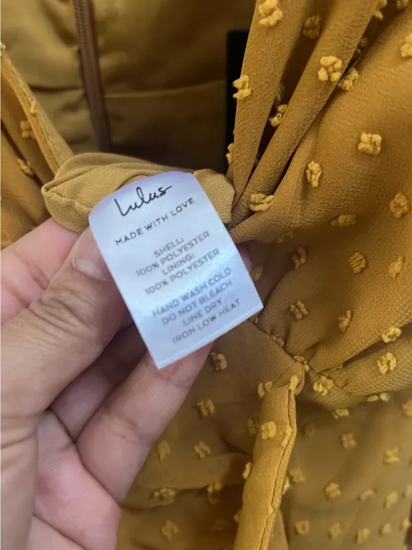 Lulus Mustard Yellow Ruffled Wrap Midi Dress NWT Small Wedding Guest Formal - Image 4