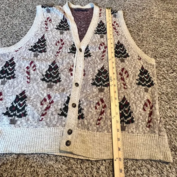 Roundtree & Yorke Vintage Christmas Tree Candy Cane Knit Cardigan Vest Mens L‎ - Image 5