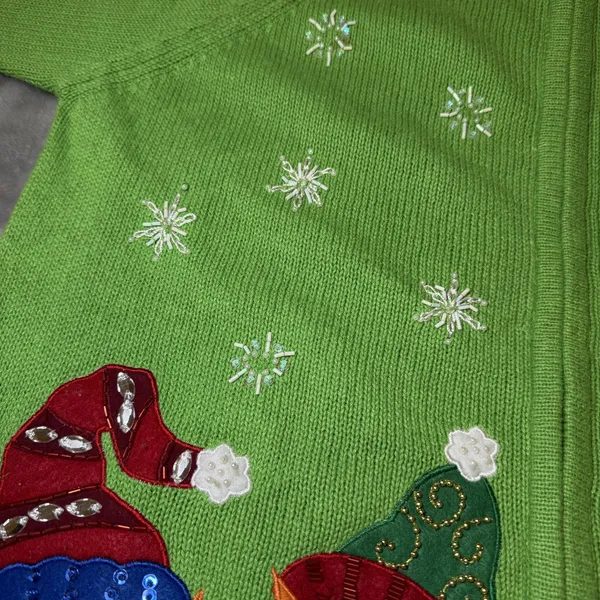 Tiara International Womens Size Large Christmas Cardigan Green Snowman Beaded - Image 12