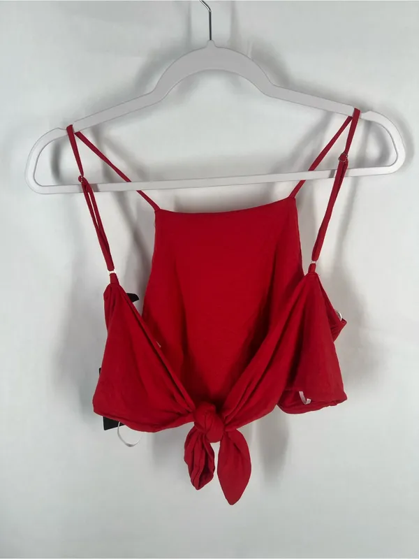 Lulus Red Tie-Back Cropped Cami Tank Top Size L NWT - Image 4