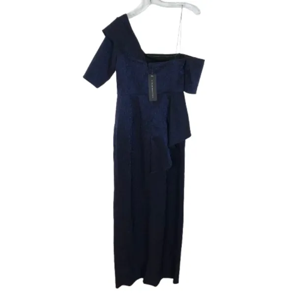 NWT Aidan Mattox Womens Size 6 Blue One Shoulder Metallic Maxi Dress Gown NEW - Image 4