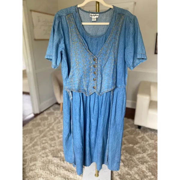 Vintage Friday Wear 100 Cotton Vest Embroidered Cottagecore Boho Prairie Western - Image 5