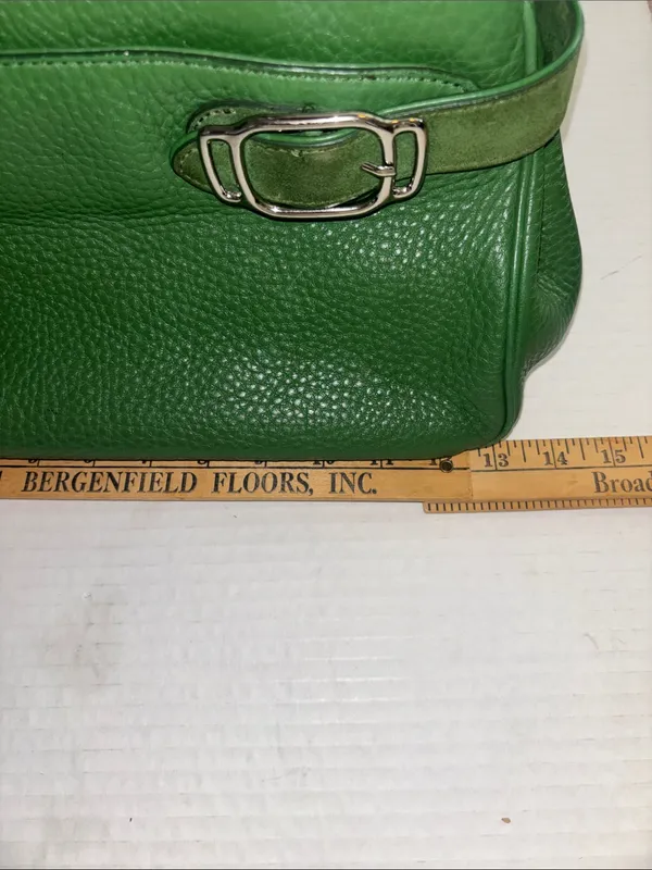 Cole Haan Vintage Green Leather Handbag Silver Hardware Suede Detail Preloved - Image 12