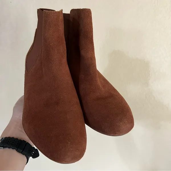 Land’s End brown suede wedge heeled bootie 9 - Image 3