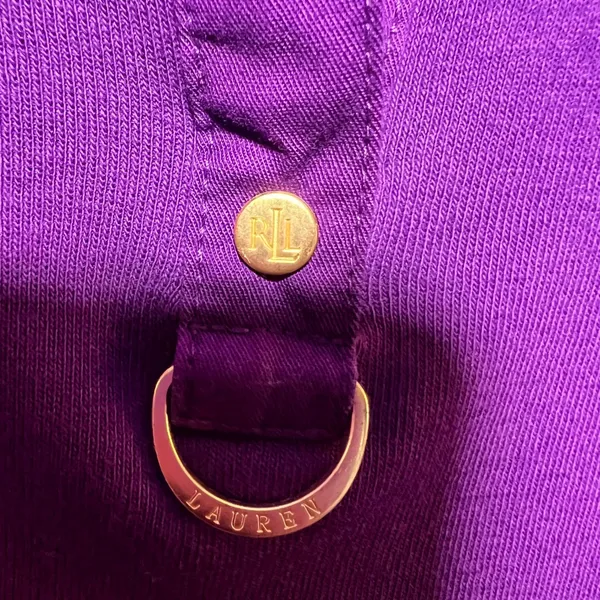 Lauren Ralph Lauren Purple‎ Long Sleeve Split Neck Top Gold Hardware Cotton Med - Image 3
