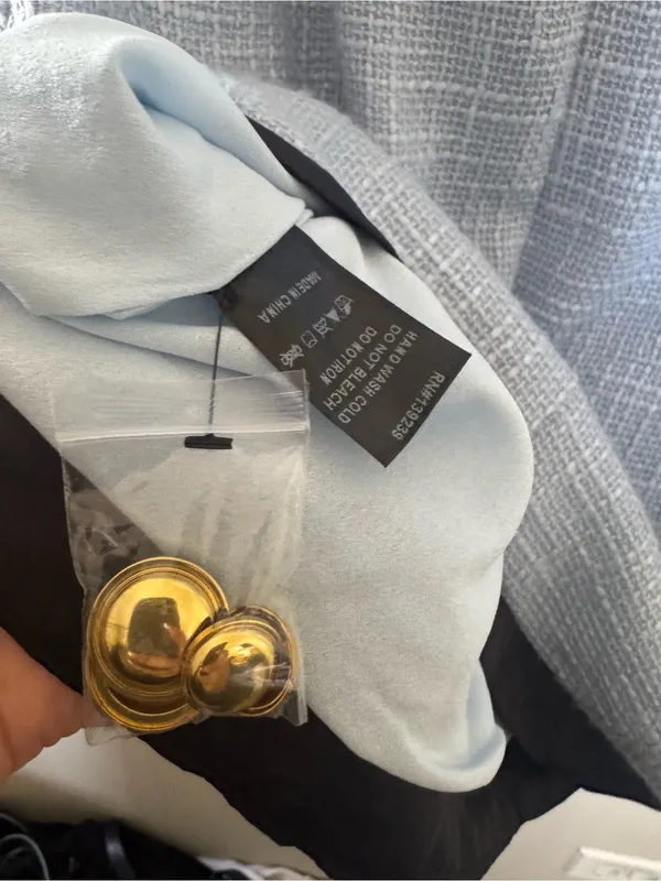 Pomander Place Light Blue Tweed Dress with Black Trim - Image 7