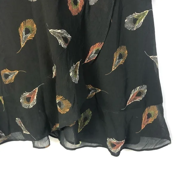 Madewell Black Poppy Wrap Long Sleeve‎ Peacock Mini Dress 6 - Image 5