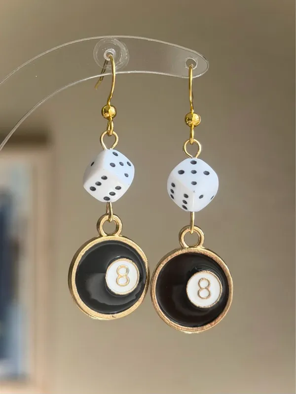 Handmade y2k funky grunge style 8 ball & dice dangle earrings 🎲🖤💕 - Image 7