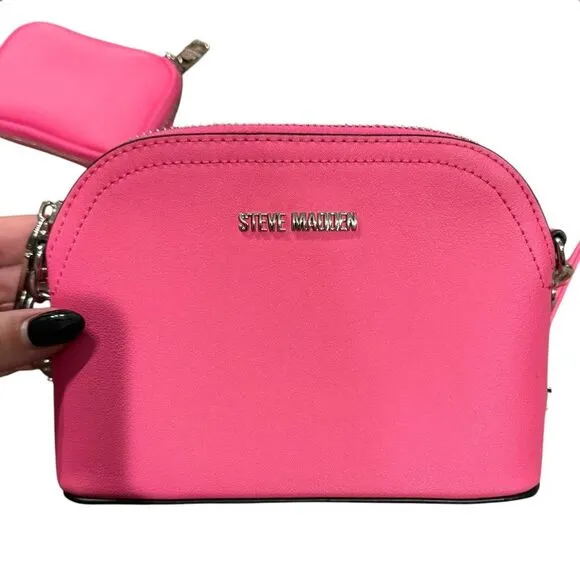 Steve Madden Bmaggie Crossbody Bag Hot Pink‎ Dome Purse Chain Strap AirPod Case - Image 5