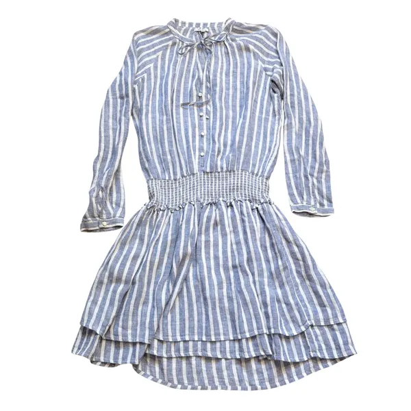 Rails Jasmine Parisian Blue Striped Linen Blend‎ Smocked Mini Dress Womens XS - Image 3