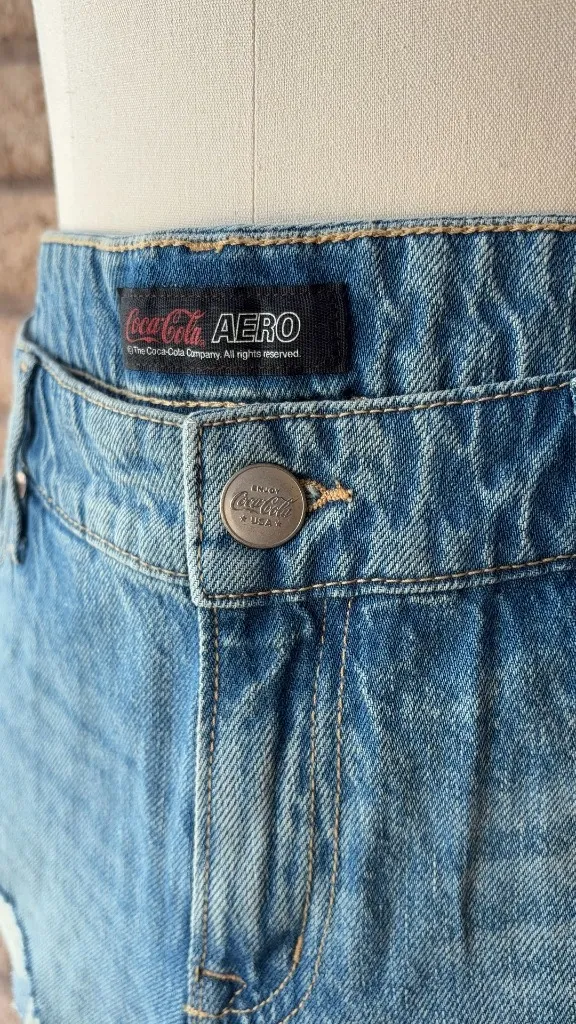 Aeropostale x Coca-Cola | Distressed Denim Graphic Shorts | Size 10 - Image 2