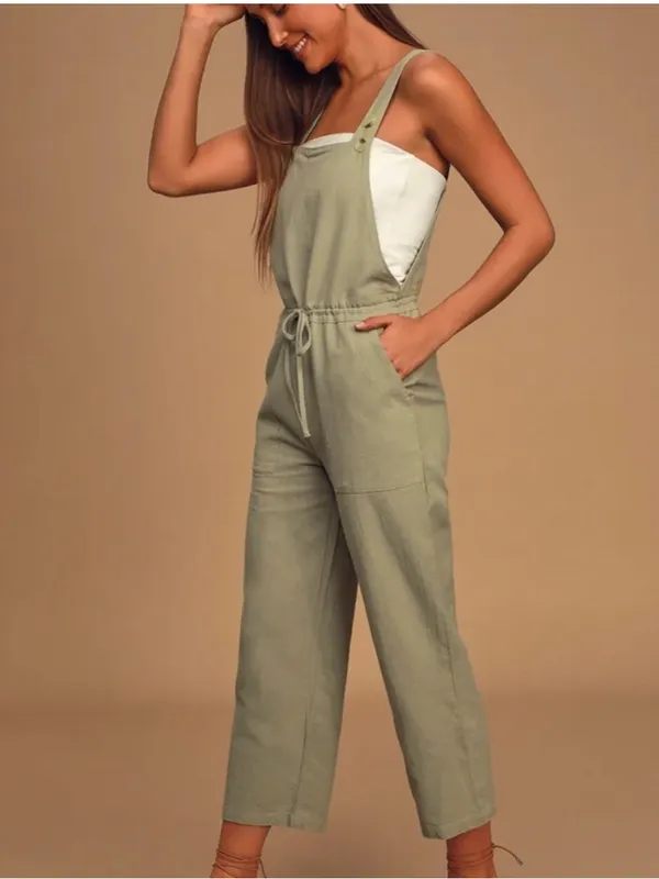 Rhythm. Small Jumpsuit Sage Green Relaxed Wide Leg Beach Linen Cotton - Image 2