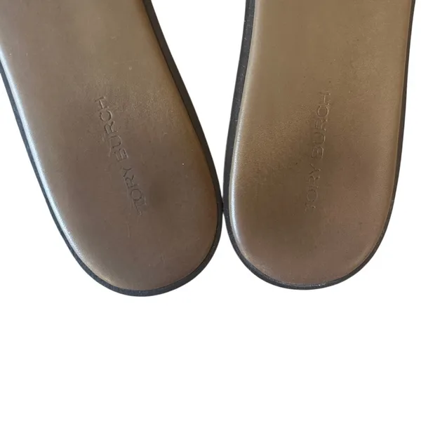 Tory Burch Ines Leather Slides‎ Almond Beige Sandals 9 - Image 4