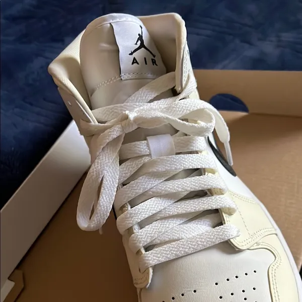 Nike Air Jordan 1 Mid Ivory and Black Shoes - Image 4