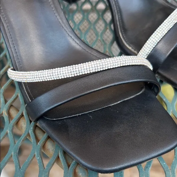 Source Unknown Black Strappy Platform 3 Inch Heels with Rhinestone Detail Bridesmaids Formal 8 - Image 3