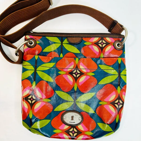 Fossil Key-Per Floral Coated Canvas Crossbody Bag with Brown Adjustable Strap - Image 4
