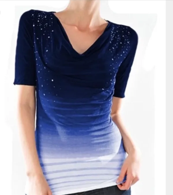 Vintage Y2K T-Party Ombre Cowl Neck Top with Rhinestones-Maroon/Purple Gradient - Image 2