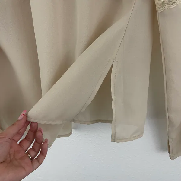 MILANO Vintage 90s Creme Beige Coquette Lace Wide Sleeve Semi Sheer Flowy Blouse - Image 9