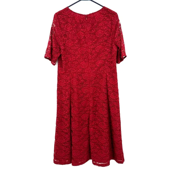 Talbots Size 10 Dress Red Floral Lace‎ Overlay Sheath Short Sleeve Midi Formal - Image 2