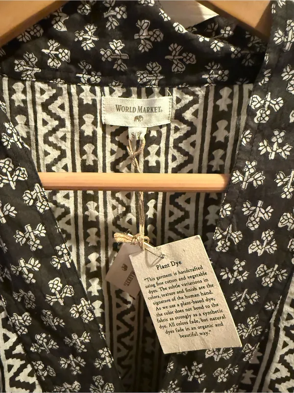 World Market Black and Beige Boho Print Kaftan Midi Dress - Image 2