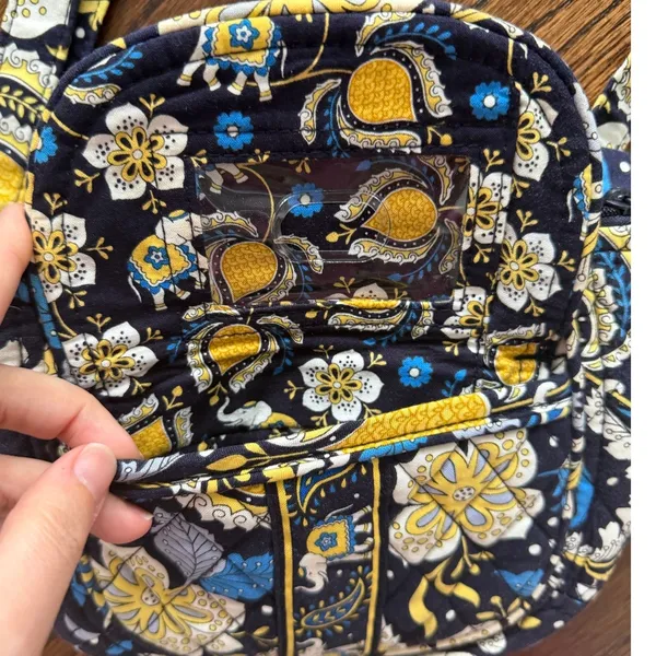 Vera Bradley Retired Ellie Blue & Yellow Floral Paisley Round Crossbody Purse - Image 2