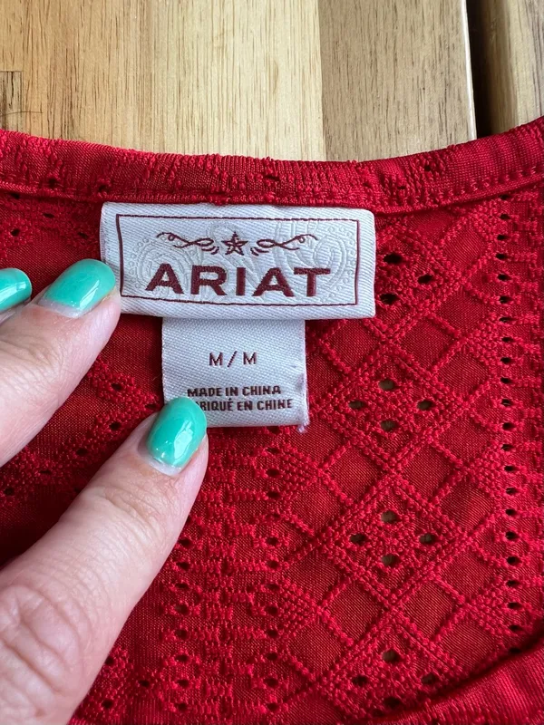 Ariat Smith Silvis Tank Top Red Eyelet Western Sleeveless Blouse Medium - Image 2