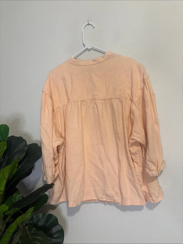 Lee 100% cotton Lightweight Peach Button-Front boho Blouse xxl - Image 4