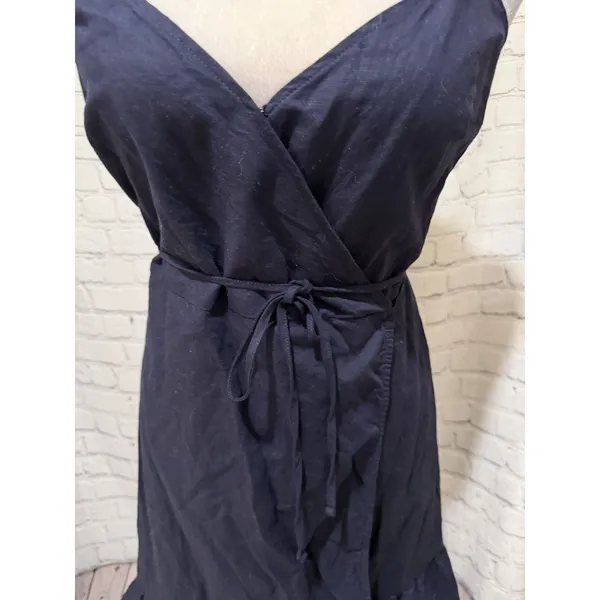 GAP Linen Navy Blue Ruffle Wrap Cami Cotton/Linen Dress navy blue Size Small - Image 3