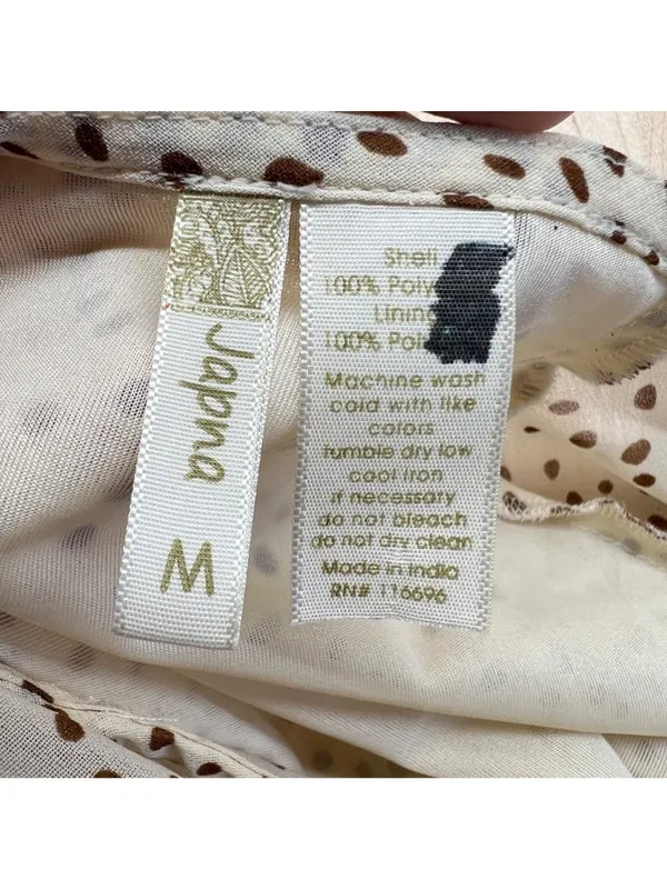 Japna Boho Romantic Peplum Retro Surplice Dot Blouse Cream Beige Size Medium - Image 7