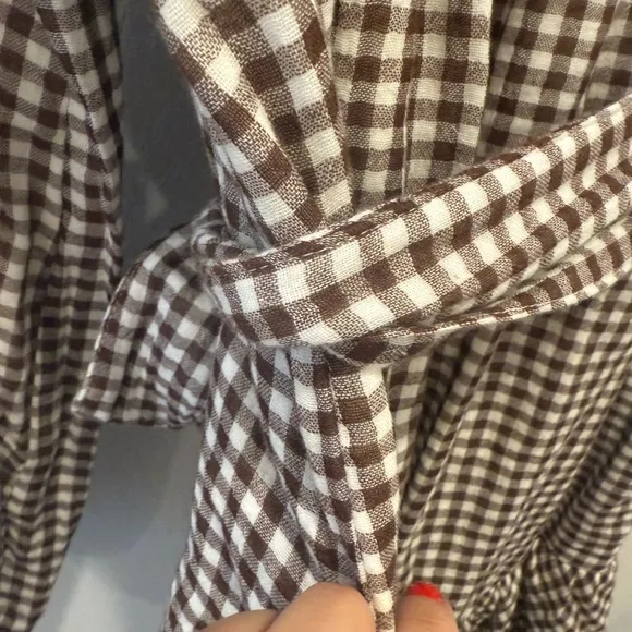 VICI Sweet‎ Autumn Plaid Belted Long Sleeve Mini ShirtDress Brown & Cream Large - Image 8