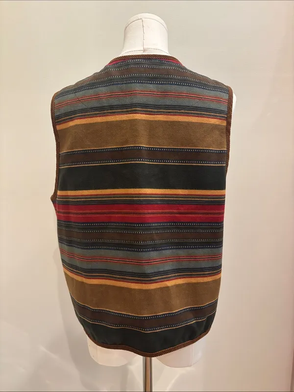 Vtg Jones New York Sport Striped Vest 90s Southwestern Size Medium - Image 3
