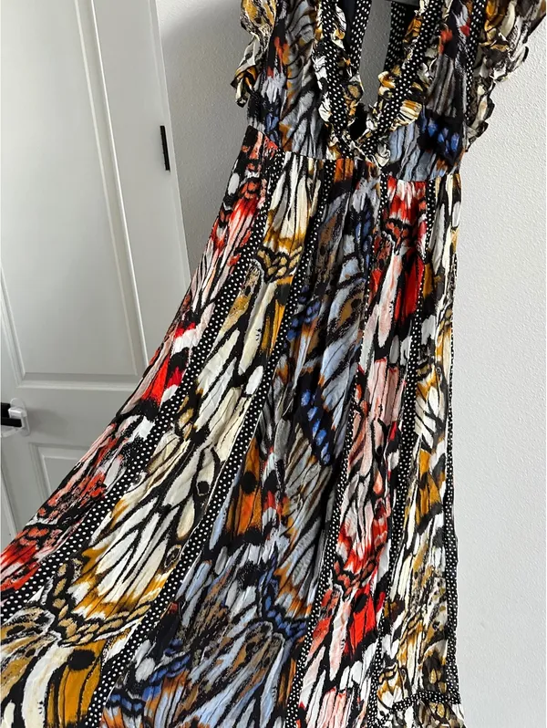 Anthropologie Maeve Boho Butterfly-Print V-Neck Maxi Dress in Multicolor Size XS - Image 5