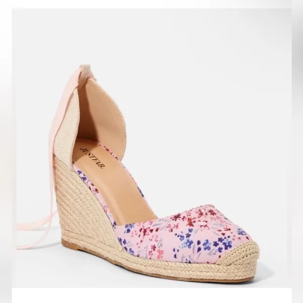 JustFab Pink Floral Wedge Espadrilles - Image 3