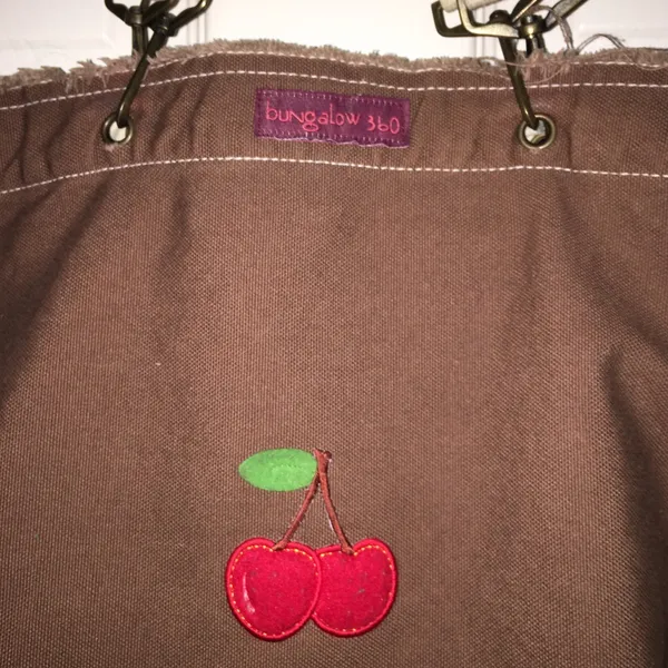 Bungalow 360 Distressed Canvas Tote Bag Brown with Red Cherry Embroidery - Image 13
