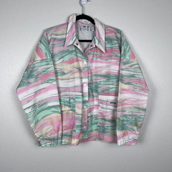 Adidas RYV Women's Marble Windbreaker Jacket‎ Pink Green White Size L - Image 2
