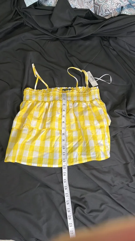 NWT Bloomingdale's Aqua Yellow Gingham Smocked Tiered Top - Image 8